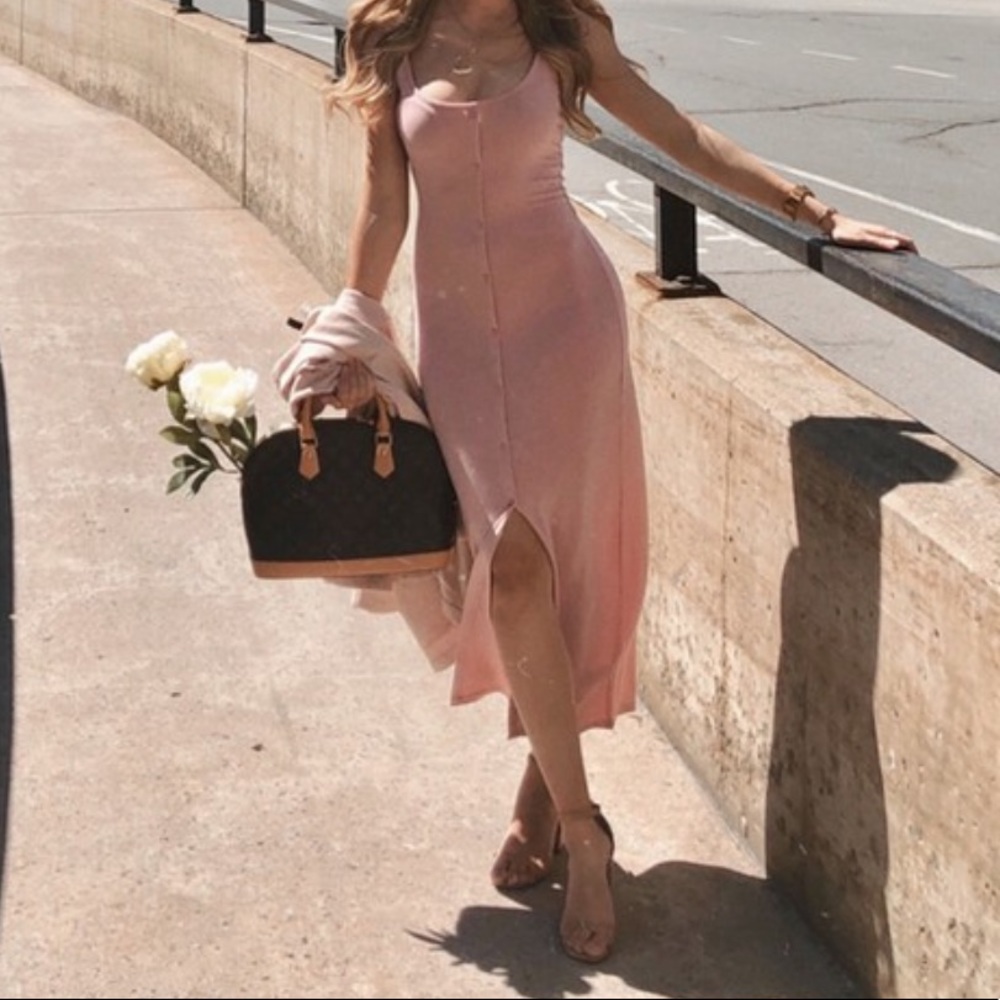 NWT pink and blue maxi dress with slit in front